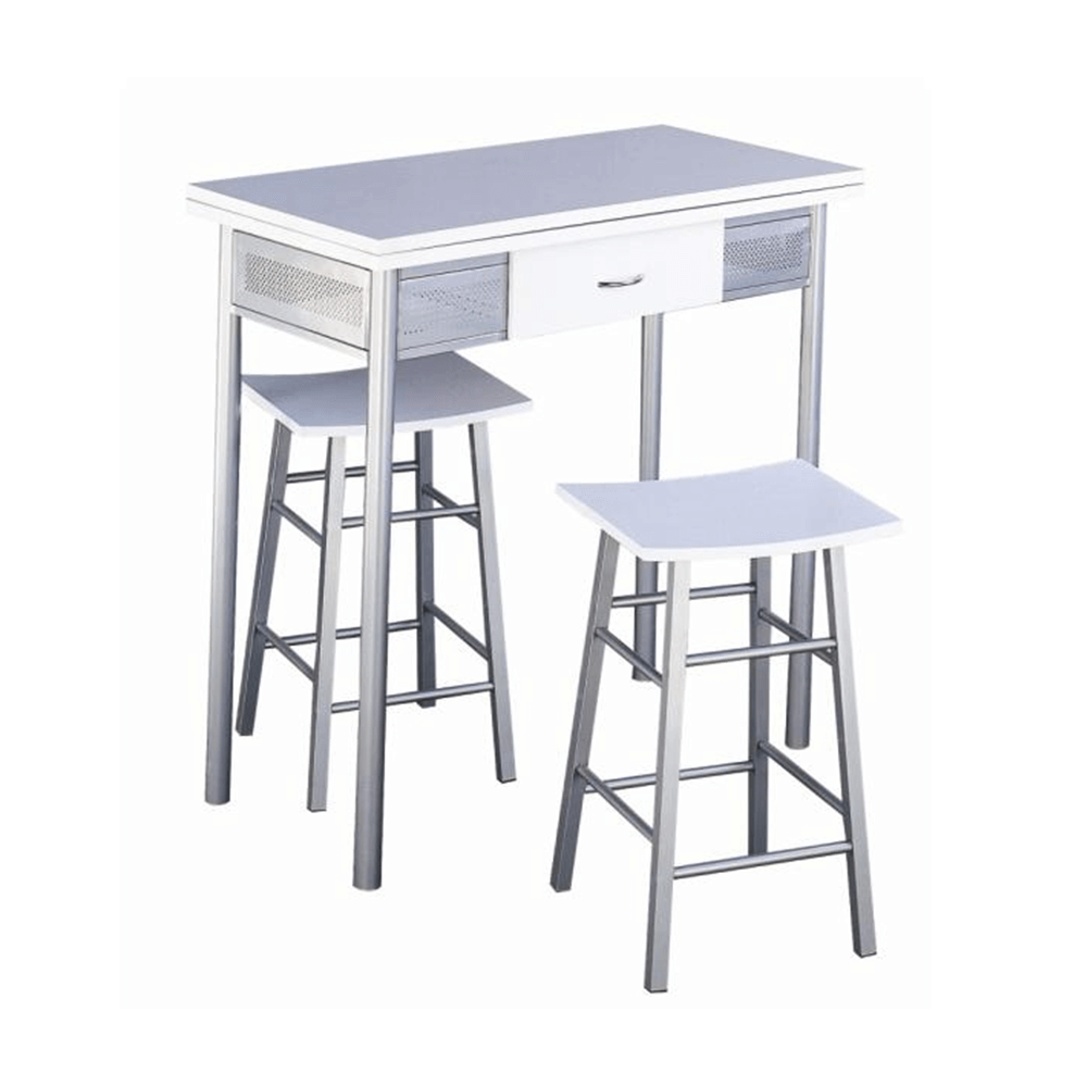 Barový set, stôl, 2 stoličky, biela/strieborná, 80x40 cm, HOMER - Tempo nábytek