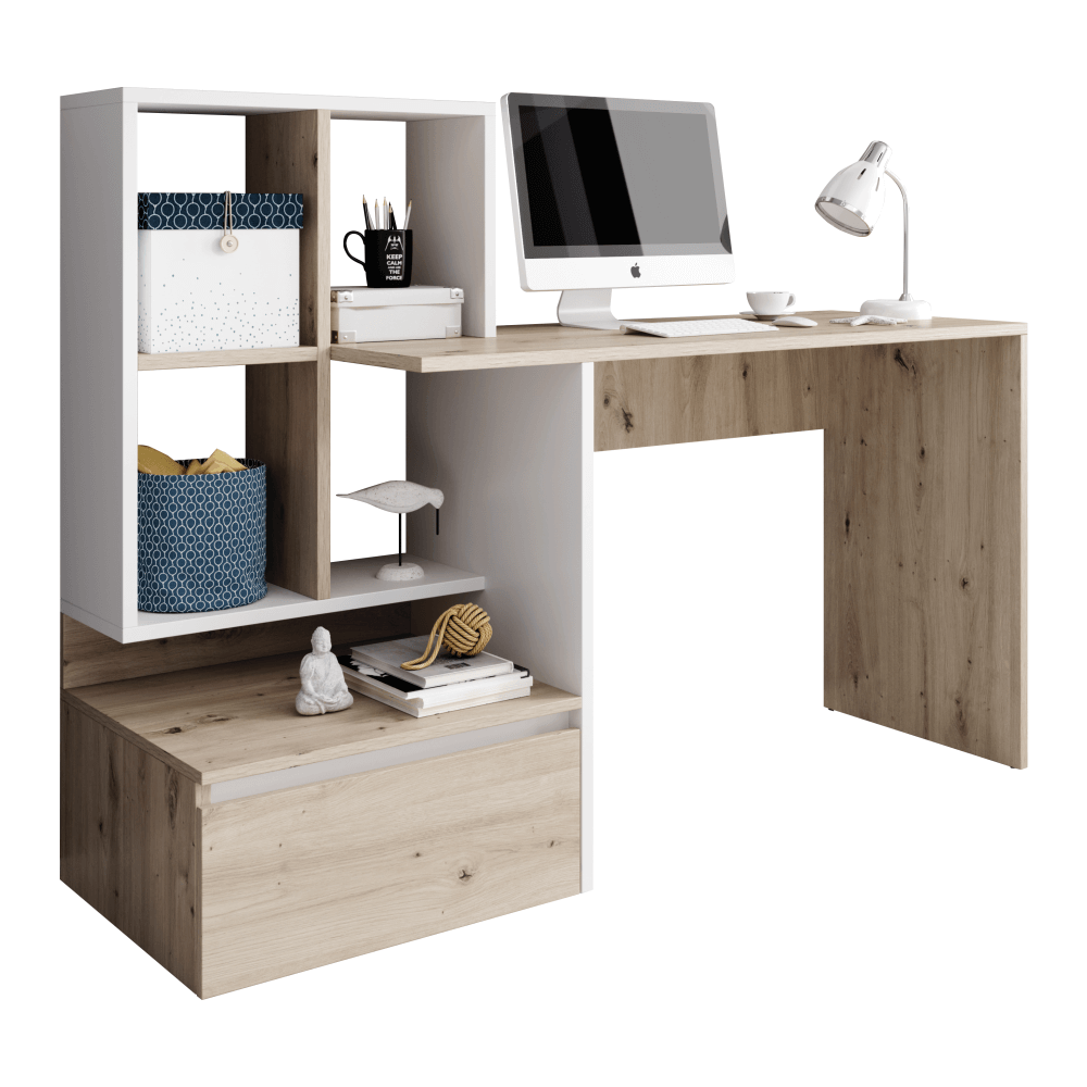 PC stôl, dub artisan/biely mat, NEREO - Tempo nábytek