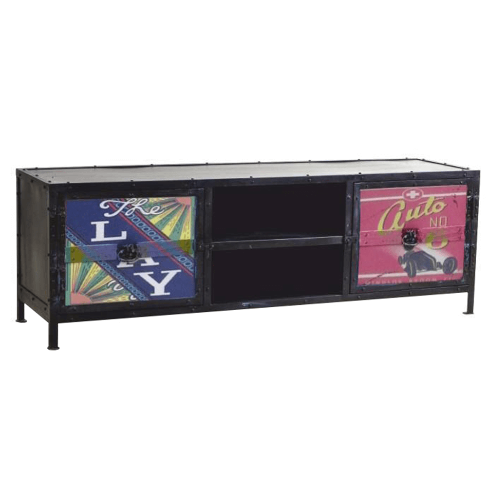 TV stolík/skrinka, čierna/farebný mix, IMAGE - Tempo nábytek